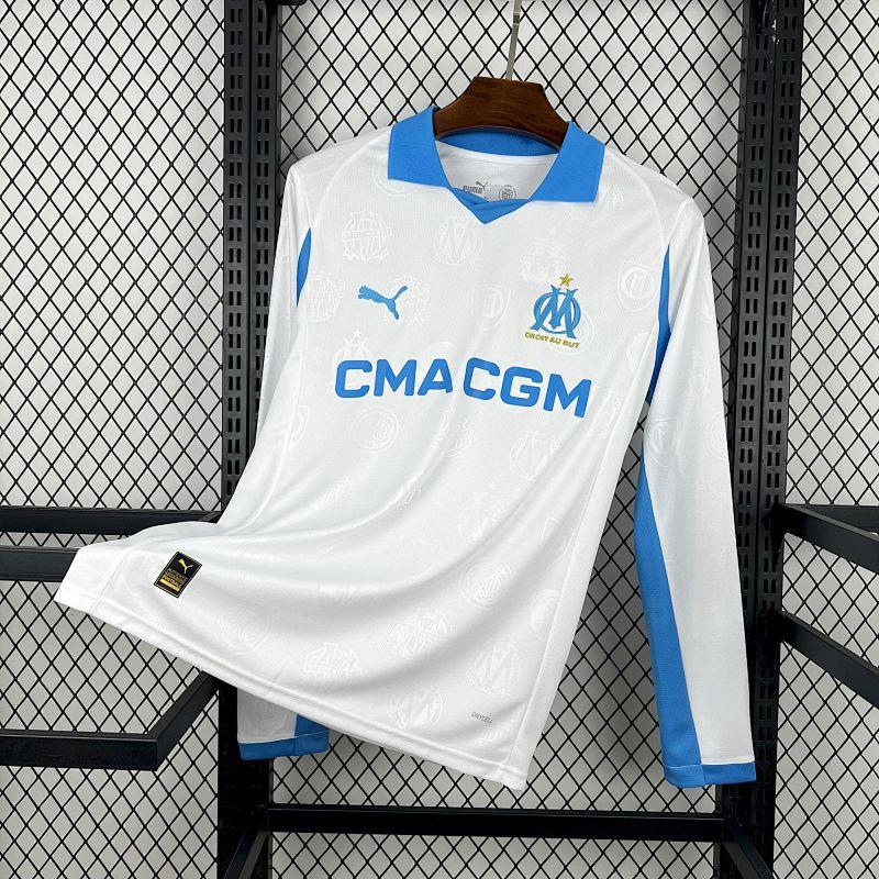 Mens Olympique Marseille 2025-26 Home Long Sleeve Jersey