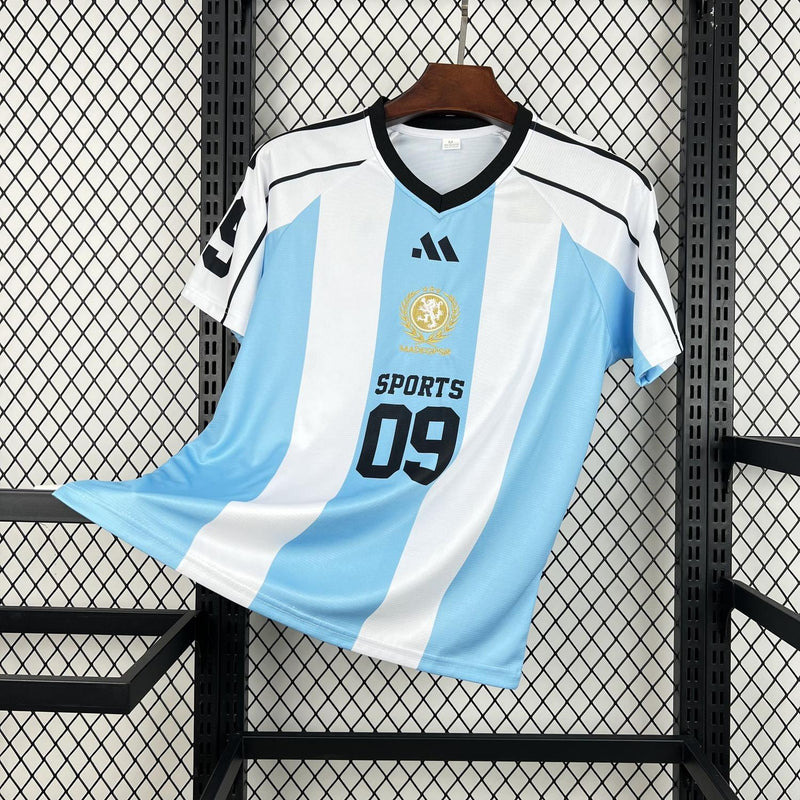 Unisex Light Blue Striped 2026 World Cup Style V-Neck Soccer Jersey